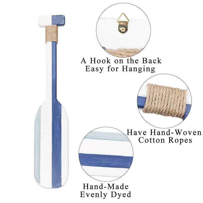 Meching 2 Pack 19.7 Inch Nautical Wooden Double Oar Decor with Rope Nautical Oar Paddles Wall Decor Door Hanging Ornament Beach Theme Home Decorationï¼ˆVintage blueï¼‰ - Image 3